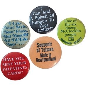 Vintage Funny Random Button Pin Set of 5
